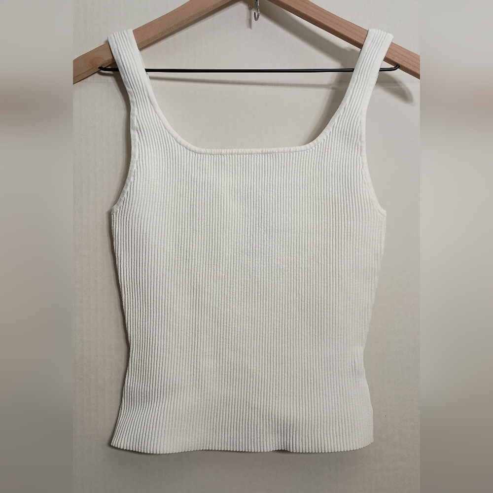 Rib-knit squareneck tank top